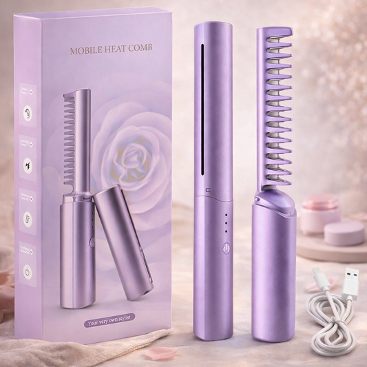 Meneflix Portable Mini Hair Straightener Cordless Rechargeable Mini Adjustable Hair Straightener Hot Comb