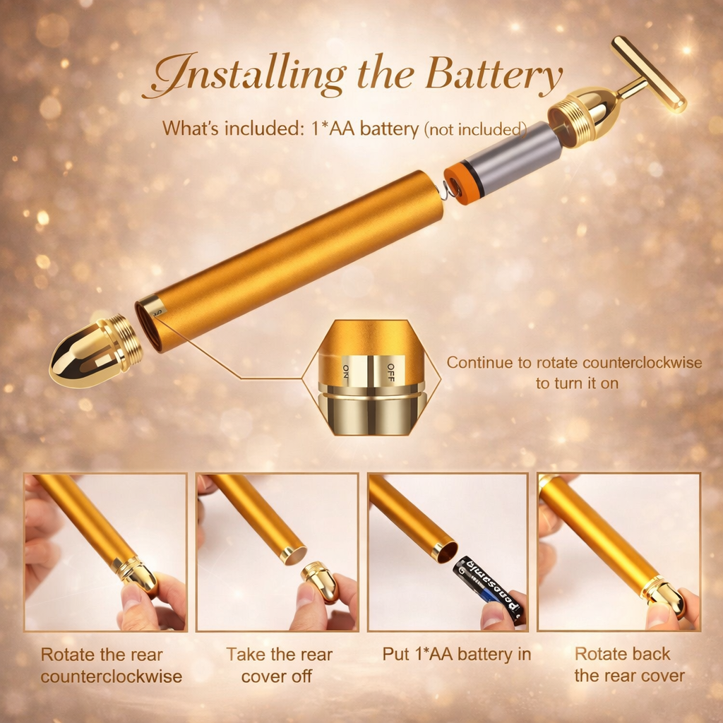 24K Gold Energy Beauty Bar Electric Facial Massage Roller