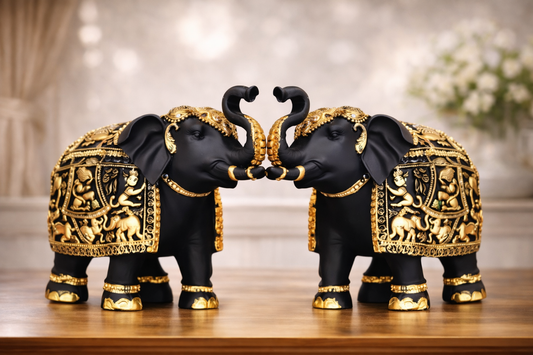 Buffdes Creation Vintage Elephant Showpiece for Table & Living Room (Black-Gold)