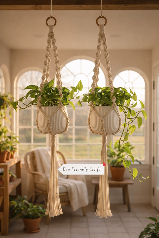 Handmade Macrame Hanging Planter Set | Eco-Friendly Cotton Rope Plant Holder for Indoor & Outdoor Decoration
